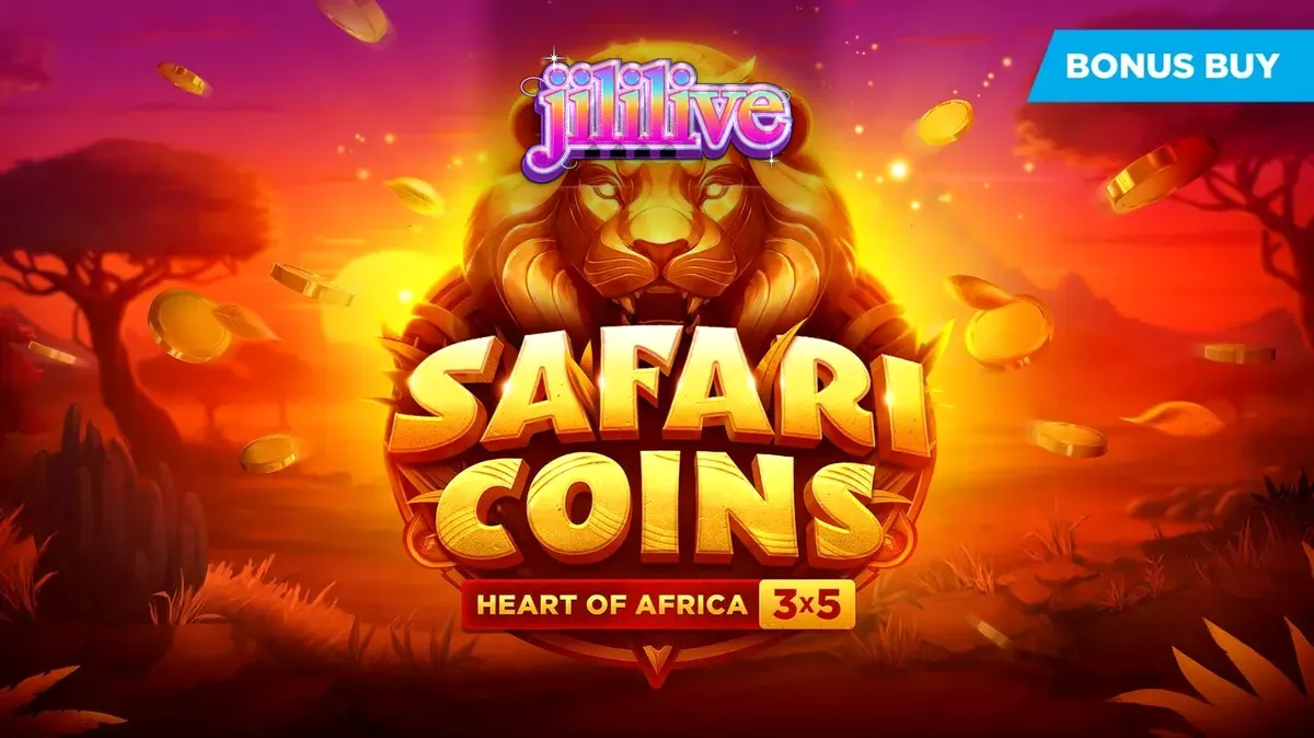 Safari Coins slot mobile interface showing the savanna theme and control layout